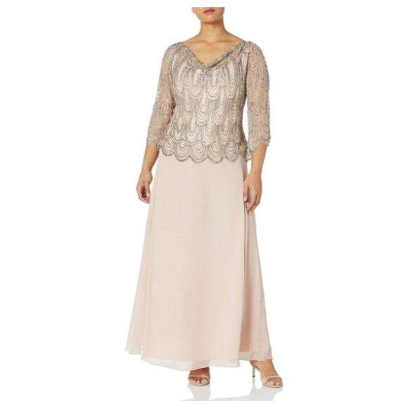 **J Kara** Women's 3/4 Scallop Beaded Pop Over Gown 14W NWT - Picture 1 of 5